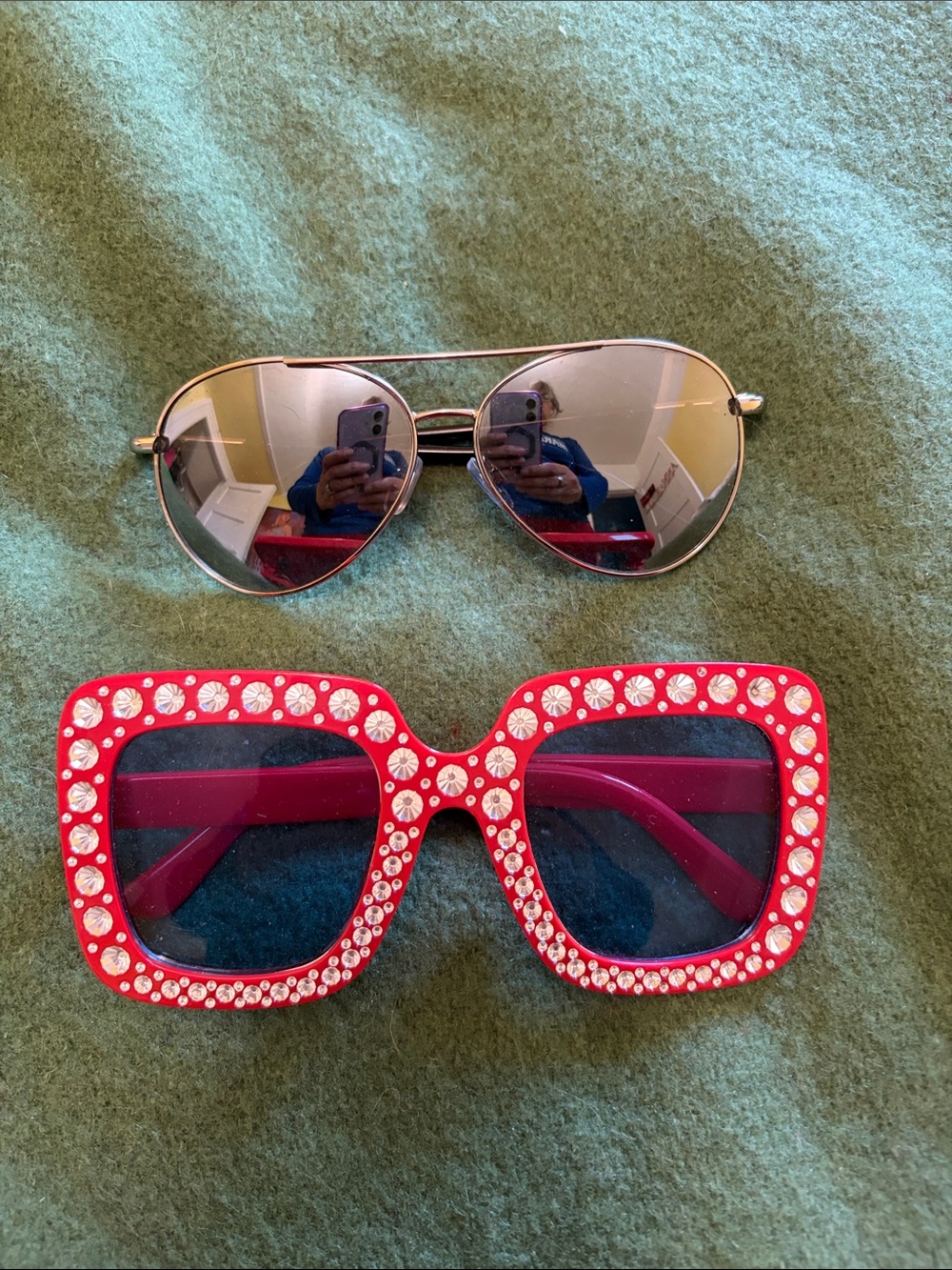 Embellished Red Square Rhinestone Sunglasses plus aviators